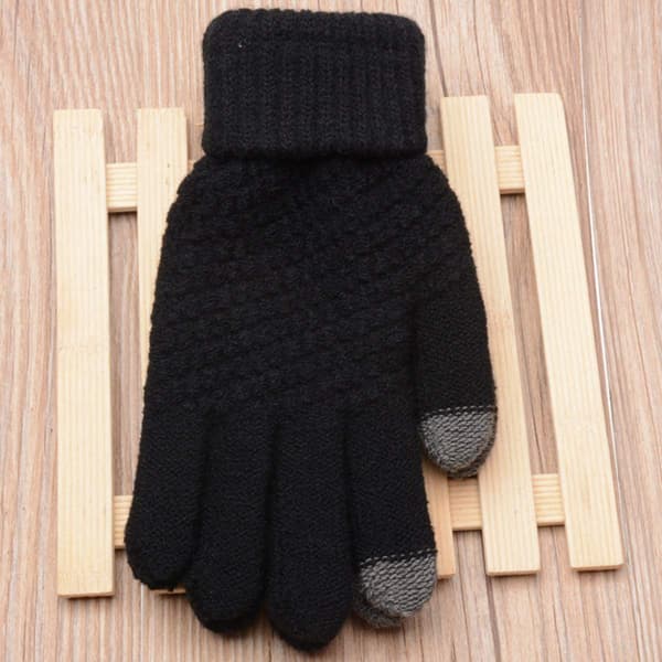 Dame vinterhandsker, strikkede handsker, touchscreen handsker, sport, varme og vindafvisende vinterhandsker black