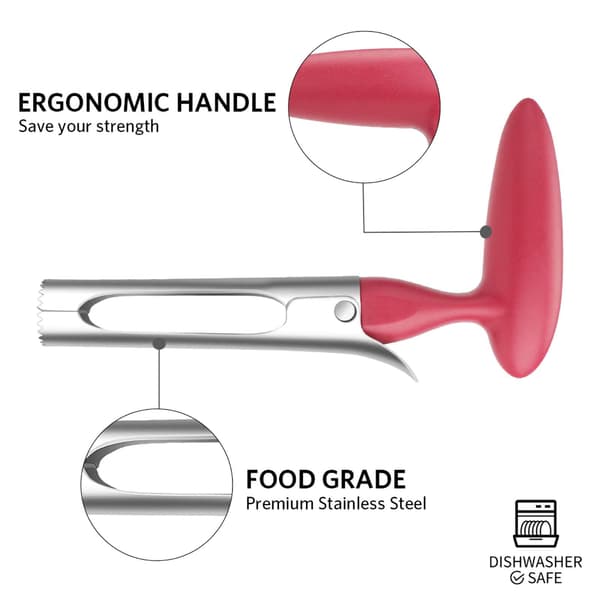Eplekjernefjerner, eplekjernefjerner med ABS-håndtak, tagget rustfritt stålblad, 17,5 cm, rød