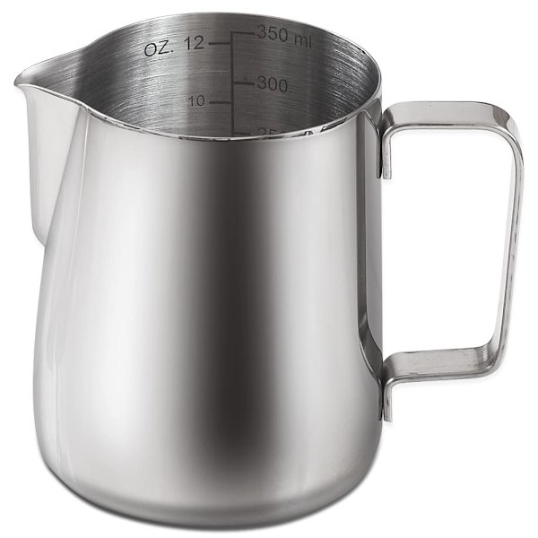 Espressomjölkkanna 12 OZ / 350 ml, Rostfri mjölkskummare med måttskala 350ml