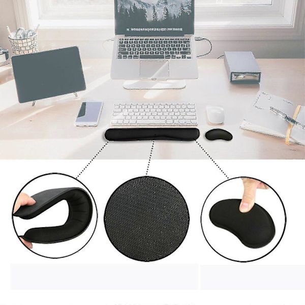 Tangentbords handledsstöd i memory foam och musmatta med handledsstöd