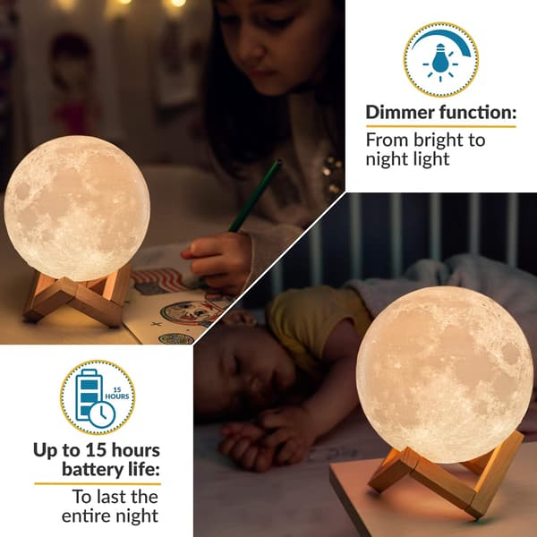 Luminescerende 3D månelampe med stativ, 16 farver, touch (4,7 tommer)