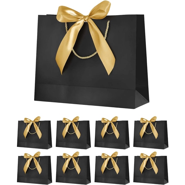Presentpåsar i papper, 12,6 x 9,8 x 3,9 tum (svart, 8-pack)
