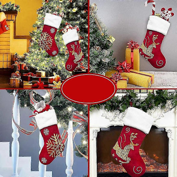 Julstrumpa Presentpåse Snöflinga Älg Flanell Broderad Julstrumpa Julklapp snowflake