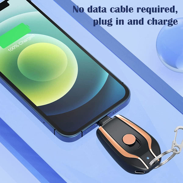 Nøglering Powerbank, 1500mah Mini Powerbank Oplader med Type-C, Holdbar Nøglering Telefonoplader Mini Power Nødoplader Sikker Lille Power