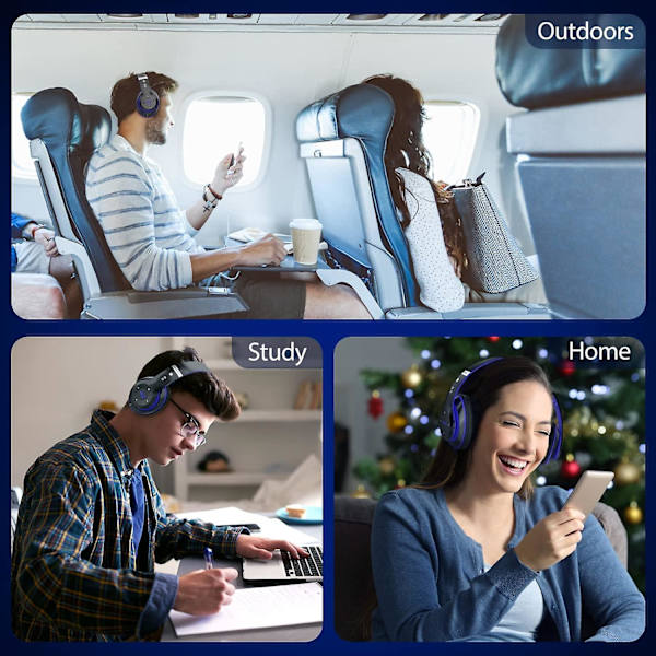 Bluetooth-hodetelefoner over øret, med HD-mikrofon, FM, Tf for PC black blue