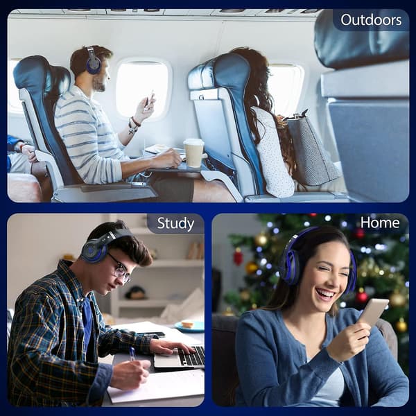 Bluetooth-hörlurar Over Ear, med HD-mikrofon, FM, Tf för PC black blue