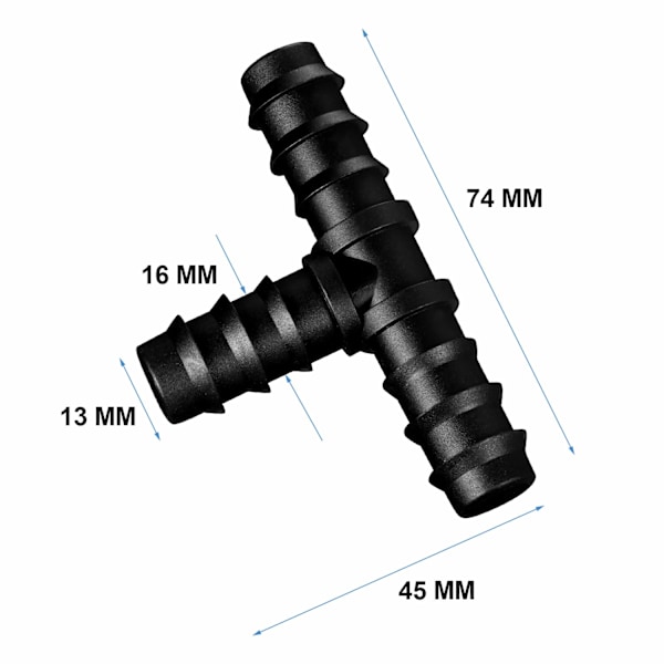 8 kappaletta 1/2 tuuman (16 mm) tippukasteluletkun liitin (T-liitin)