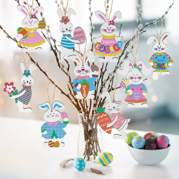 9 påske trækanin ornamenter hængende påske kanin dekorationer Håndværk til hjemmet påske træ dekorationer