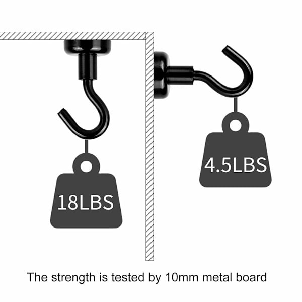 Magneettiset koukut 12 kpl 8 kg (18 paunaa) Super Magnets Hook harvinaisten maametallien kanssa neodyymillä ripustamiseen ovenpidikkeet avaimet kotitoimisto jääkaapit grilli