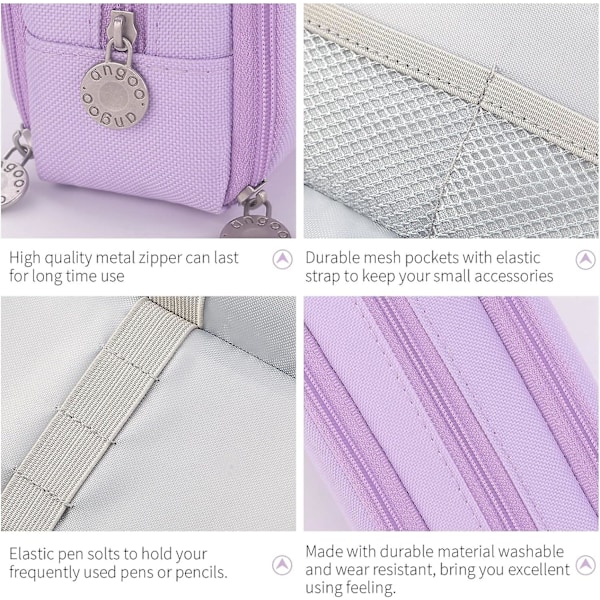 Suurikapasiteettinen kynäkotelo 3-osastoinen kynäpussi kouluun teini-ikäiselle tytölle pojalle miehille naisille (violetti) purple