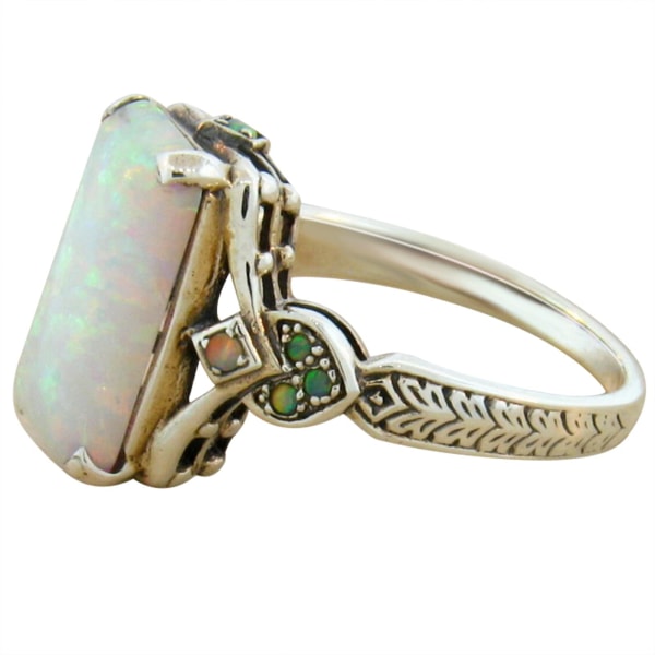 2ST "Lyx fyrkantig vit opal antik silverring smycken förlovningsring för kvinnor Söt drakring''(15,7 mm)