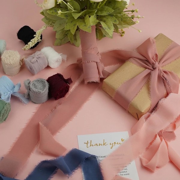 3 ruller 4 cm x 5 m lyserøde bånd silkebånd, chiffonbånd til gaveindpakning, bryllupsinvitationer, brudebuketter