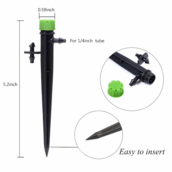 100 st bevattningssystem droppar, 1/4\" tum universell 360 graders justerbar bevattning dropp emittrar med anslutning passar 1/4 (4-7mm) rör