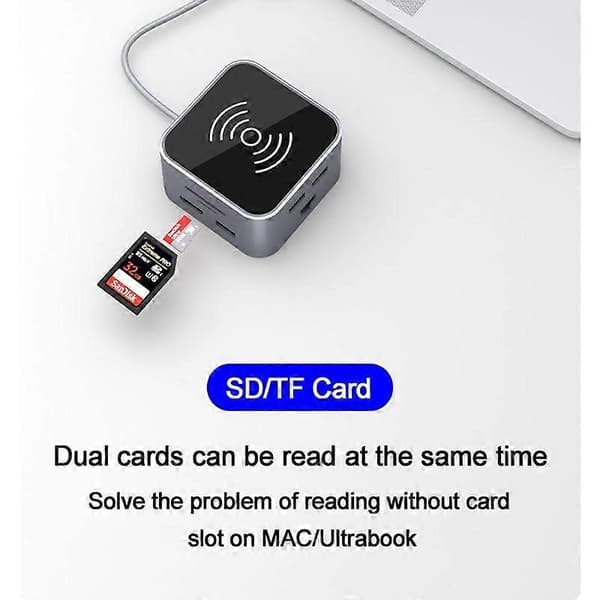 13 i 1 USB-C Hub til USB 3.1 Konverter Adapter Trådløs Oplader
