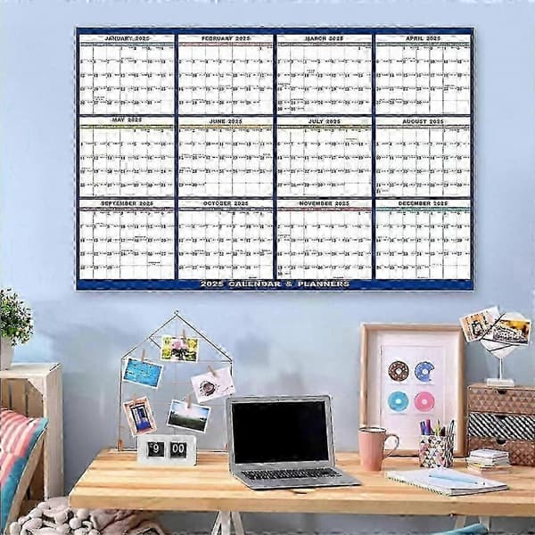 Stor 58x89 cm vægkalender, tør og våd sletbar overflade til 2025 planlægning