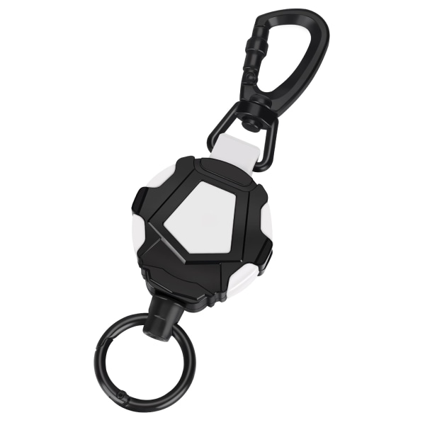 Infällbar nyckelring, kraftigt utdragbar nyckelring, utdragbar utdragbar nyckelring med ståltråd utdragbar ID-bricka (svart vit)