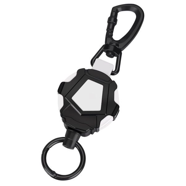 Tilbagekaldelig nøglering, Heavy Duty Tilbagekaldelig snor, Udtrækkelig Tilbagekaldelig nøglering med stålwire reb Tilbagekaldelig ID-mærker holder (sort hvid)