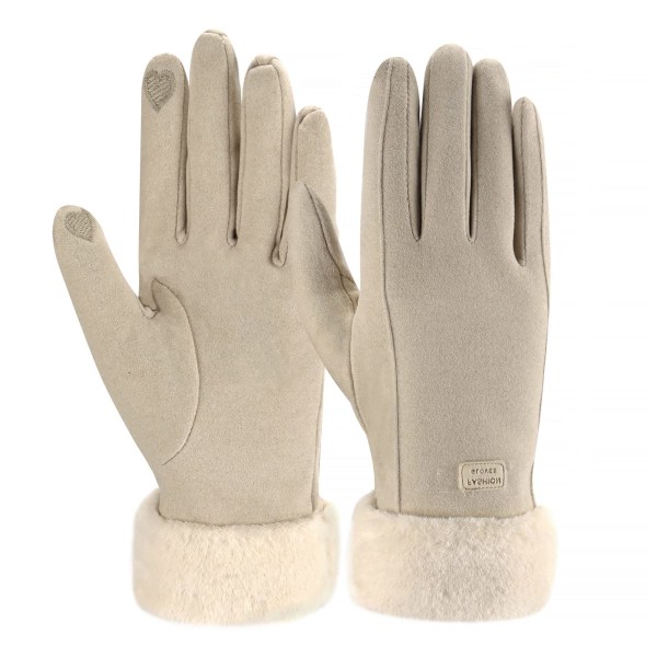 Dame vinter varme touchscreen hansker med fleece foret strikkede vinterhansker for kaldt vær beige