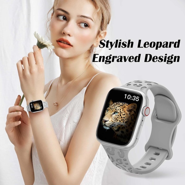 Leopardtrykk myk silikonrem kompatibel med Apple Watch-remmer 42 mm 44 mm 45 mm 49 mm kvinner menn, erstatningsklokkeremmer for iWatch-serien grey 42/44/45/49MM
