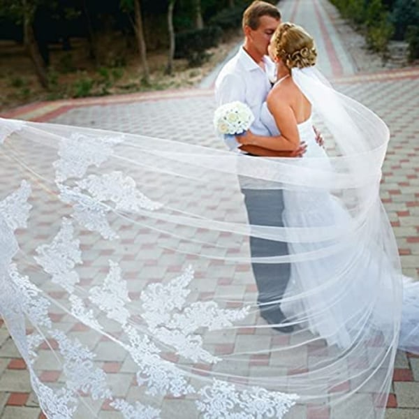 Bröllopsslöja med ett lager spetsbroderi 3 m (Off White)