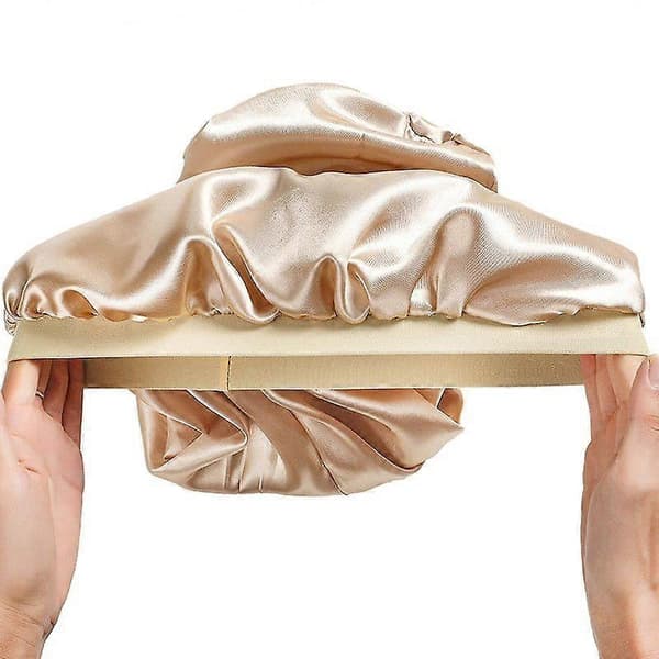 Lång Satin Bonnet Sovmössor Bekväm Silkeslen för Långt Lockigt Hår Champagne
