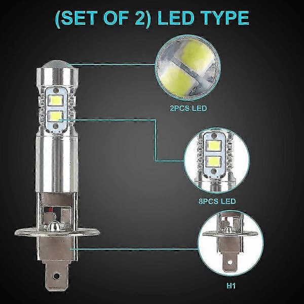 2-pack H1 LED-strålkastarlampor 100W 6000K dimljus för bilstrålkastare