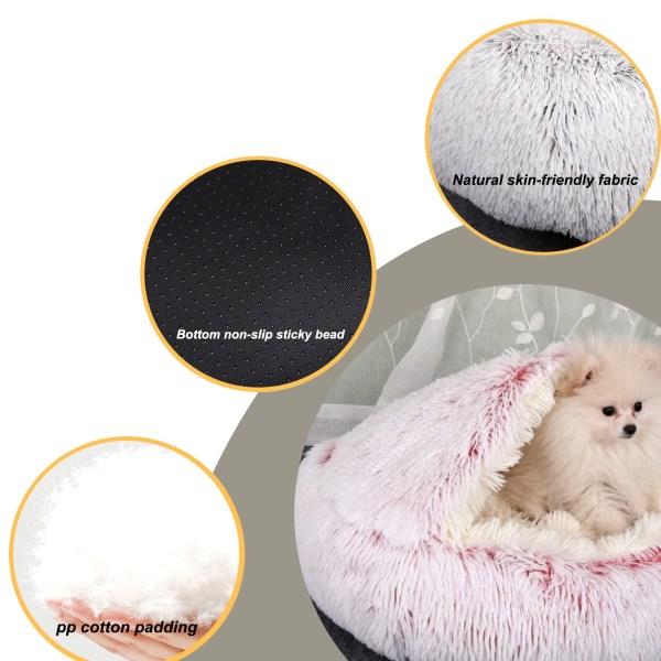 Katteseng, Donut Cuddler Nest Varm Myk Plysj Hundekattpute med Koselig Svampe Sklisikker Bunn for Små Mellomstore Kjæledyr Snooze Sover Innendørs, Rosa pink