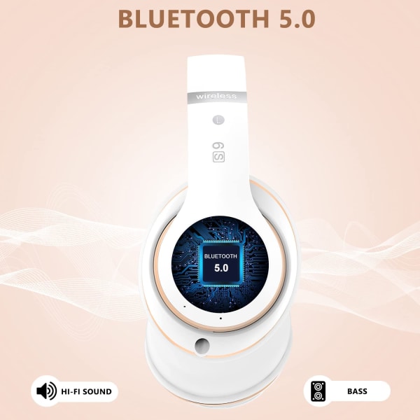 Bluetooth-hodetelefoner over øret, med HD-mikrofon, FM, TF for PC