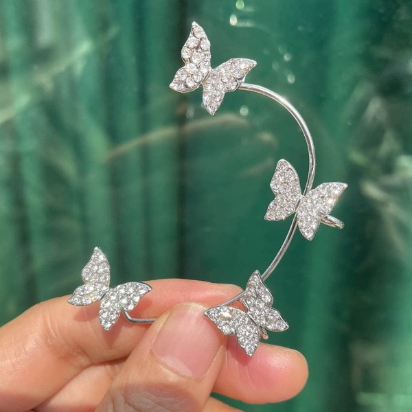 Sparkling Crystal Butterfly örhängen Öronklämmor, Vänster öra