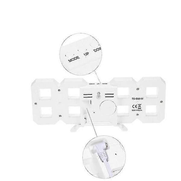 Moderne Veggklokke Timer 3d Led Digital Veggklokke (Hvit)