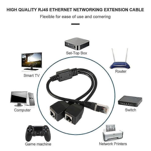 Ethernet-verkkojakaja, 1 uros - 2 naaras Y-sovitinkaapeli, Ethernet-jatkopistoke