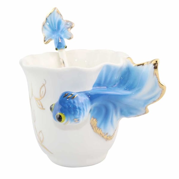Kaffekoppsett Motegave Keramisk tesett Ny kreativ personlighet Gullfiskmodell (blå)