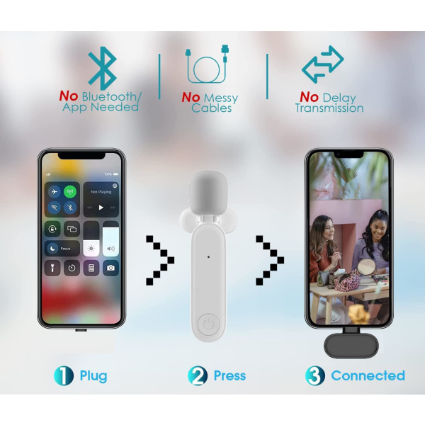 Lavalier-mikrofon, minimikrofon för iPh-one och Android (typ c), för mobil videoinspelning, YouTube Facebook Live-mikrofon (vit)