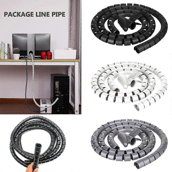 2m 10mm Spiral Kabelstrømpe Ryddig Ledning Kabel Oppbevaring Organisering Håndtering 2stk