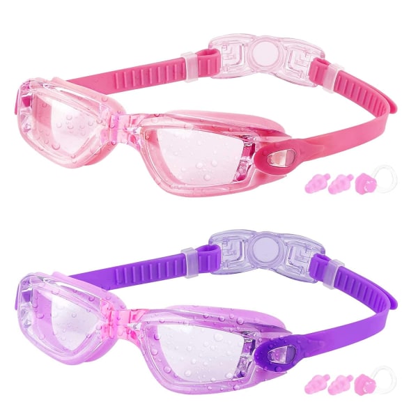 Simglasögon för barn, 2-pack kristallklara simglasögon för barn, barn, pojkar, flickor och tonåringar i åldern 3-15, anti-dimma, vattentät, inget läckage