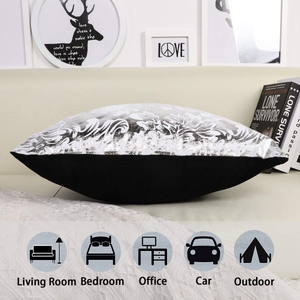 Black and White Pillow Case Cover Sofa Car Cushion Covers Home Bed Outdoor Decor 45 x 45cm Set of 4 (Black and White Porcelain)