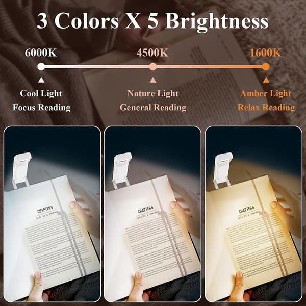 1 stk. Leselys, USB Oppladbar Clip-on Boklampe for Seng