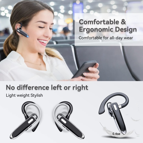 Bluetooth Single trådlöst headset, USB-C-laddning, vattentäta hörlurar för bilkörning/affärer/kontor med Android/iOS, bärbar dator