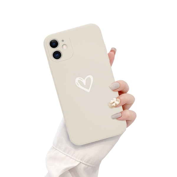 Kompatibel för iPhone 12 case, enkel söt kärlek-hjärta-vit