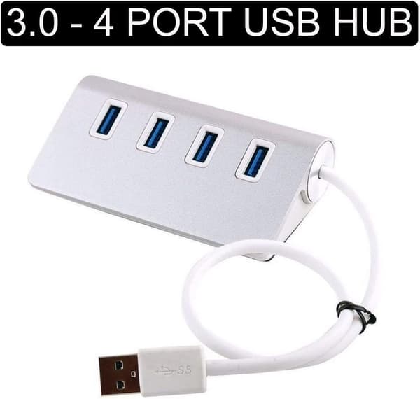 4-port USB 3.0 Hub Splitter - Højhastighedsdataoverførsel til Mac, pc, bærbare computere, smartphones, tablets og pen-flashdrev (SØLV)