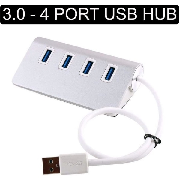 4 Port USB 3.0 Hub Splitter Høyhastighets dataoverføring For Mac PC Bærbare datamaskiner Smarttelefoner Nettbrett Pen Flash Drives (SØLV)