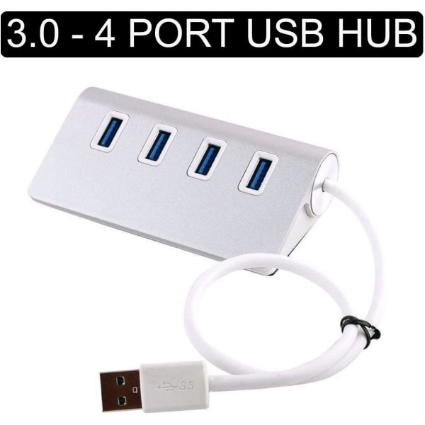 4-porttinen USB 3.0 -keskitinjakaja nopeaan tiedonsiirtoon Mac-tietokoneille, PC-tietokoneille, kannettaville tietokoneille, älypuhelimille, tableteille ja kynämuistitikuille (HOPEA)