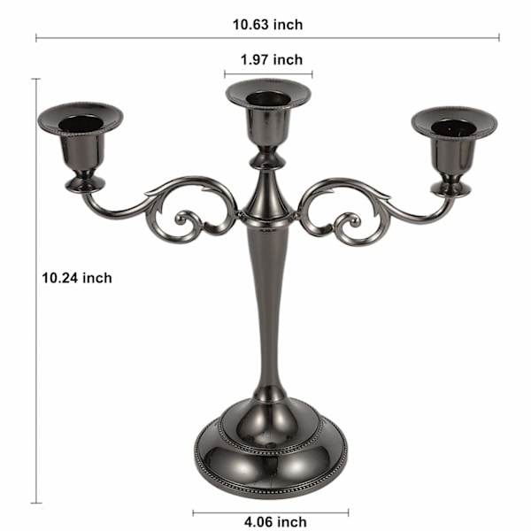 Metallisk lysestake 3-armet lysestake Antik søylekandelaber Lysestake Chic Decor For Bryllupsdekorasjon (Svart)