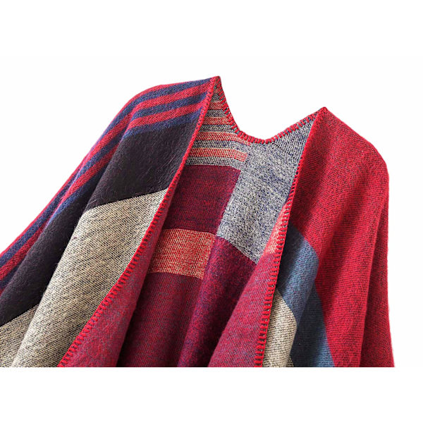 Dame Poncho Strikket Oversized Teppe Cape Skjerf red