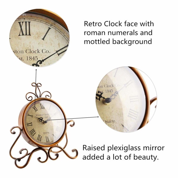 Bordsklockor 28 cm Höjd Tyst, icke tickande romersk retrokonst Skrivbordsklocka för kontor i vardagsrummet i sovrummet (koppar)