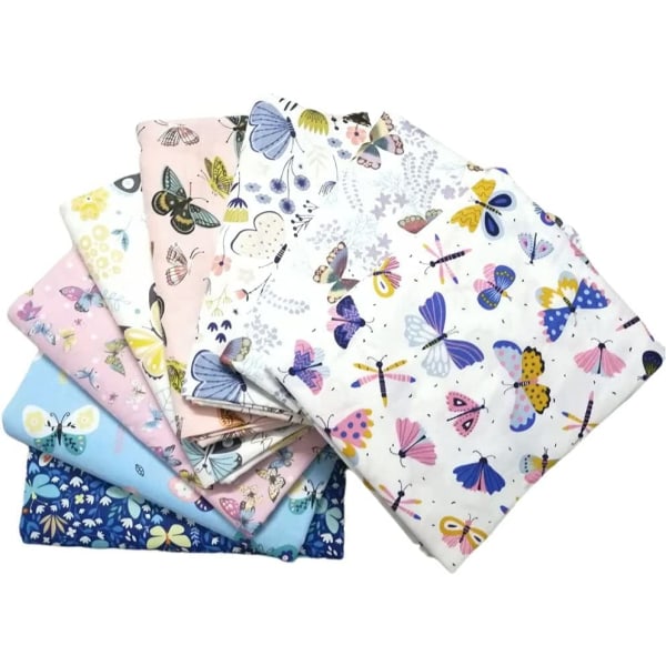 8PCS Butterfly Bomullsstoff 50cm x 50cm, Patchwork Stoff