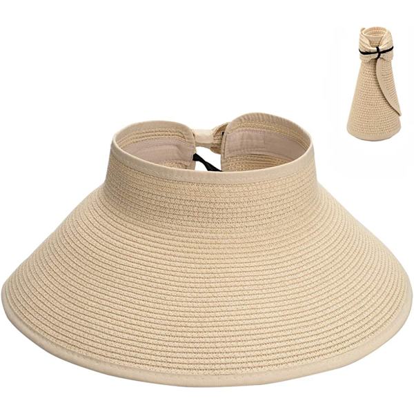 Rullautuva leveälierinen olkihattu naisille (beige)