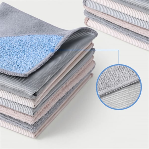 3 In 1 Kitchen Towel Dishcloth Microfiber Magic Clean Cloth Lint Free Polishing Traceless Rubbing Rag, 10pcs 27×27cm, Gray and brown