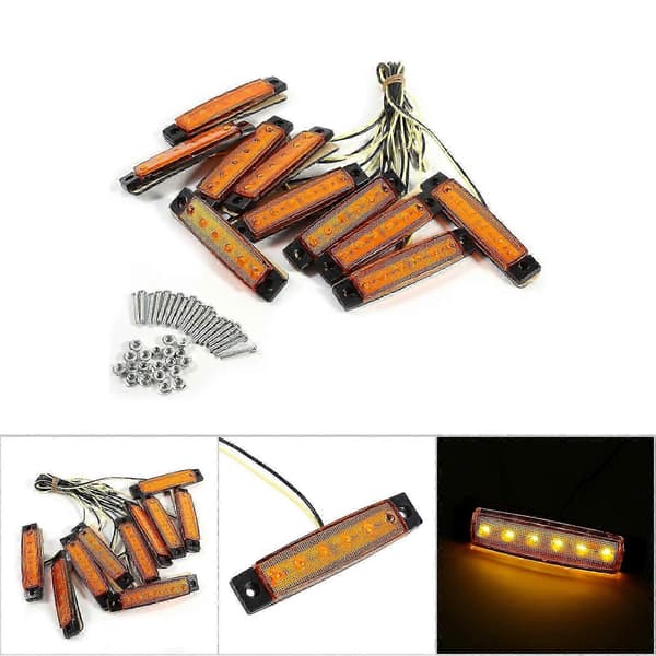 10x 6 LED Indikator Sidemarkeringslys til Lastbil Varevogn Campingvogn Lastbil Amber Lys