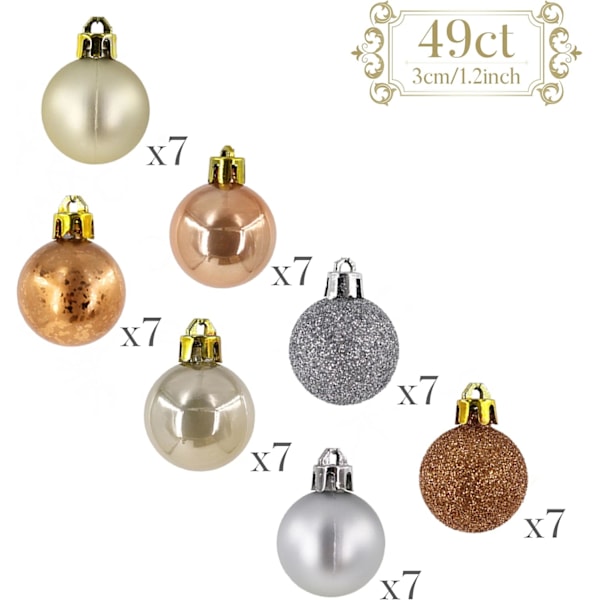 Julgranskulor för julgransdekoration, 49 st 3 cm Skogskoppare och guld, oförstörbara julgranskulor